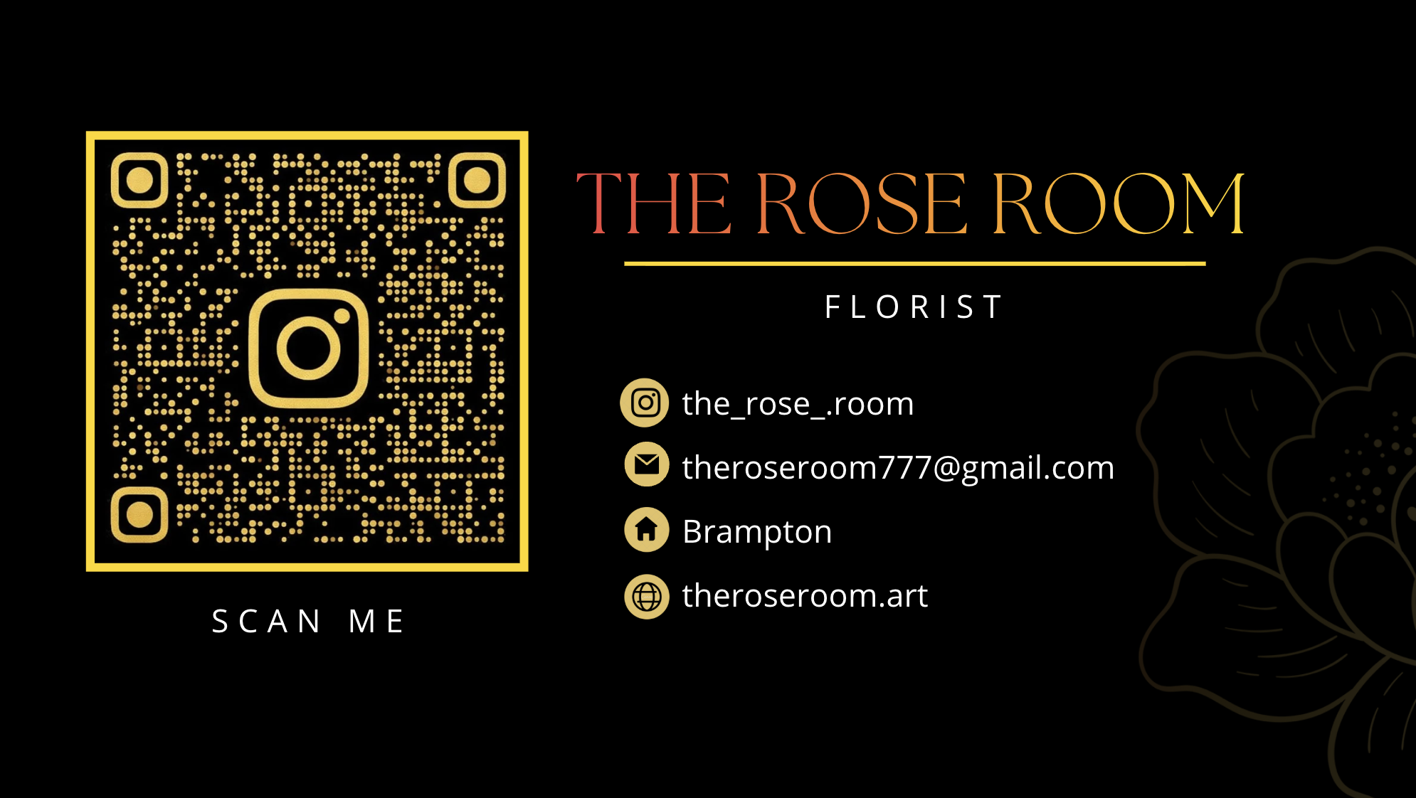 The Rose Room contact card with QR code